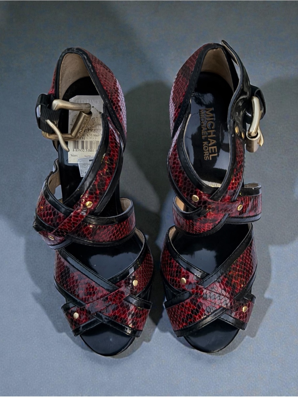 Michael Kors Red Snakeskin Cross-Strap High Heel Sandals - Picture 3 of 4